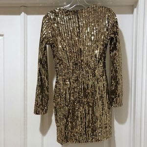 gold sequin plunge wrap bodycon dress
